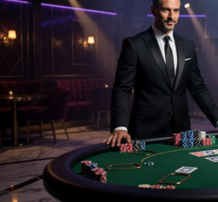 Profesjonalny host prowadzący wieczór pokerowy na evencie