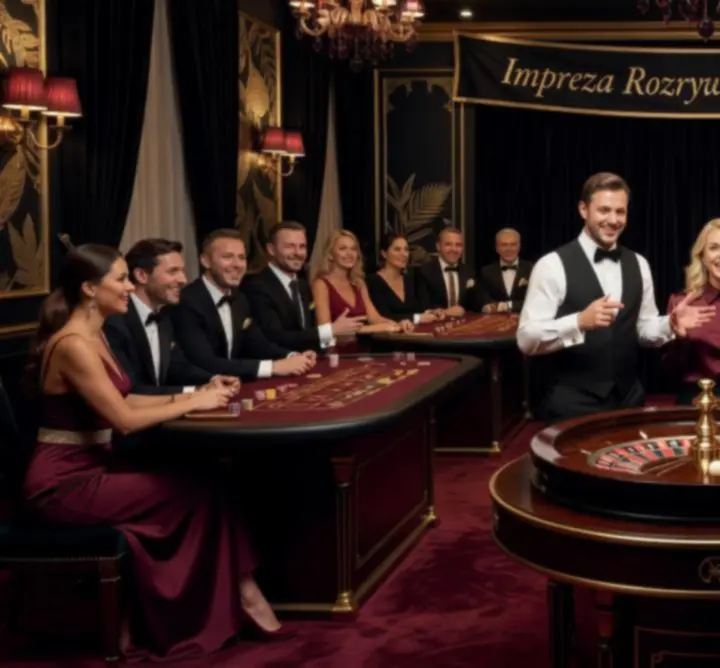 Stół do ruletki i blackjacka podczas eleganckiego eventu rozrywkowego